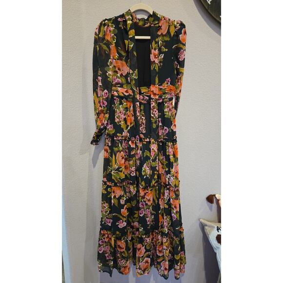 AQUA Women's Floral Deep Green Maxi Dress S Off Shoulder Long Sleeve Romantic - Picture 10 of 15